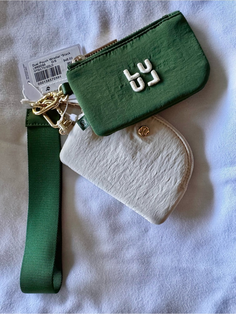 lululemon athletica Green and Cream Dual Pouch Wristlet with Strap